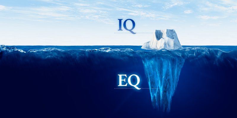 Discover hidden emotions. Emotional intelligence versus logical intelligence (EQ versus IQ). Concept with iceberg.